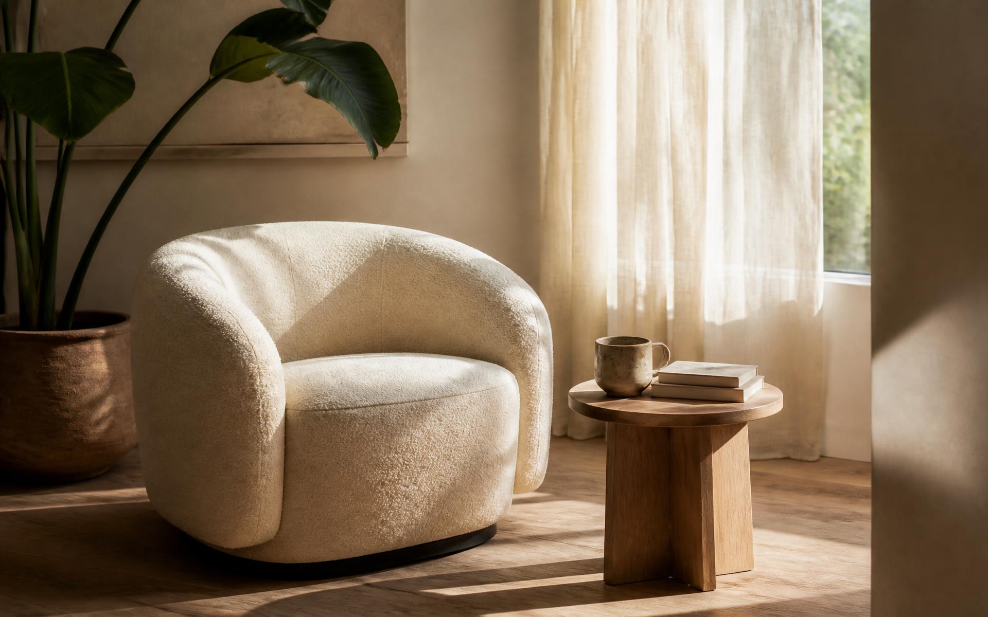 Chambre lumineuse aux tons naturels, ambiance Ulyra